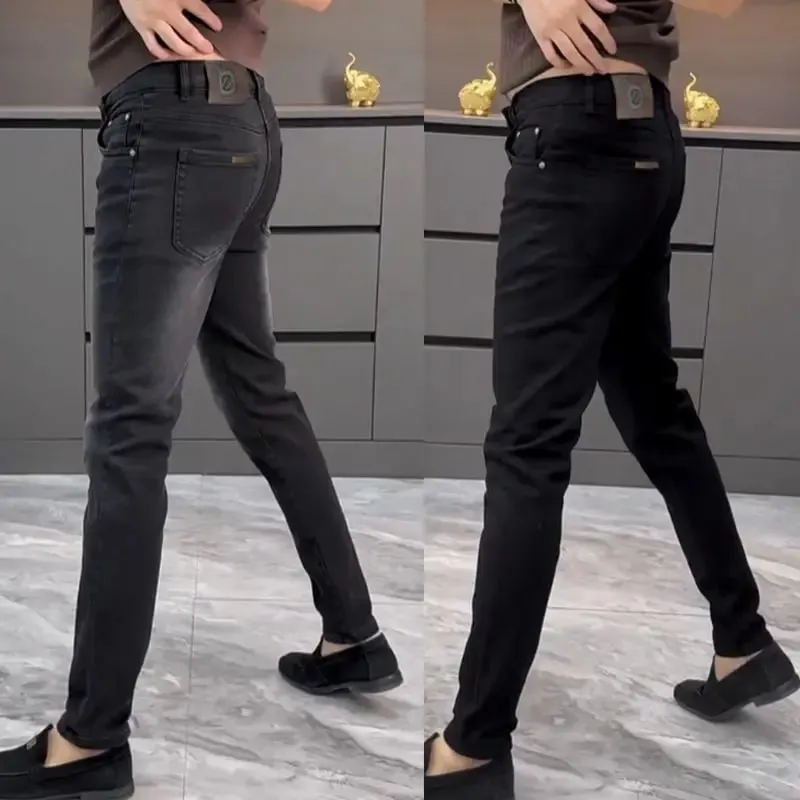 High-end Jeans Men's Spring and Summer Versatile Slim Pants Black Trendy Brand Business Trousers Men Clothing Low Rise Jeans — image 6