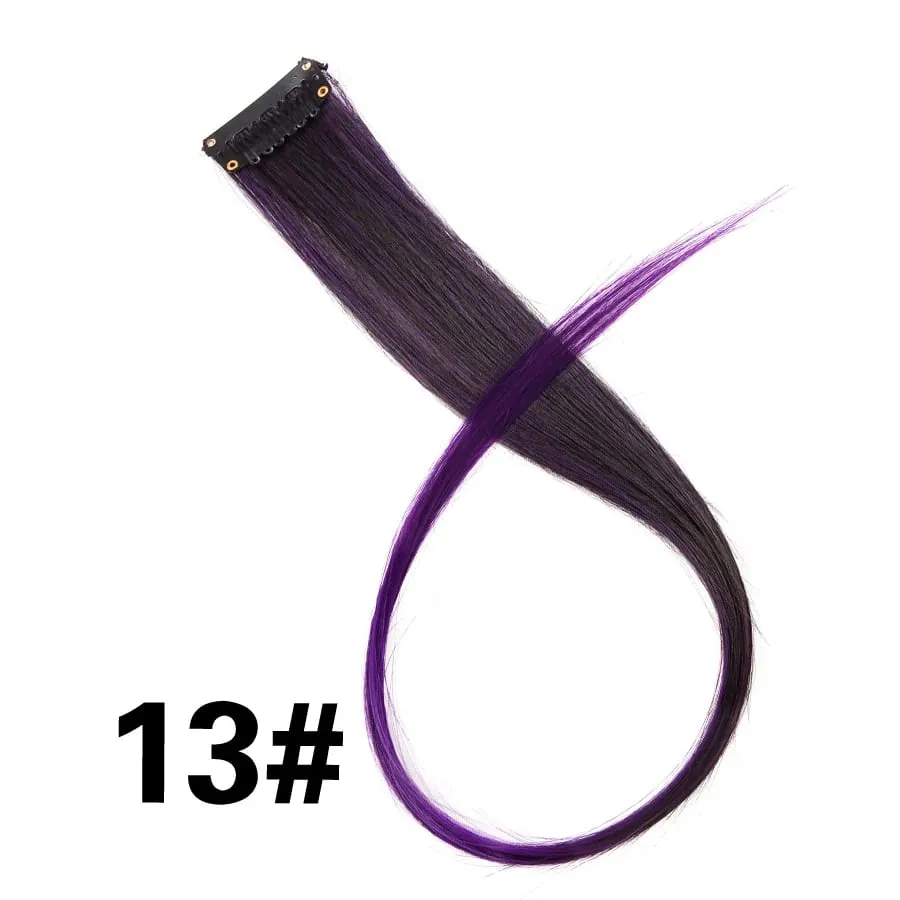 Extensiones de cabello de color liso con Clip para resaltar el cabello de arcoíris, rosa, azul, morado, sintético, con Clips para mujeres y niñas — image 19