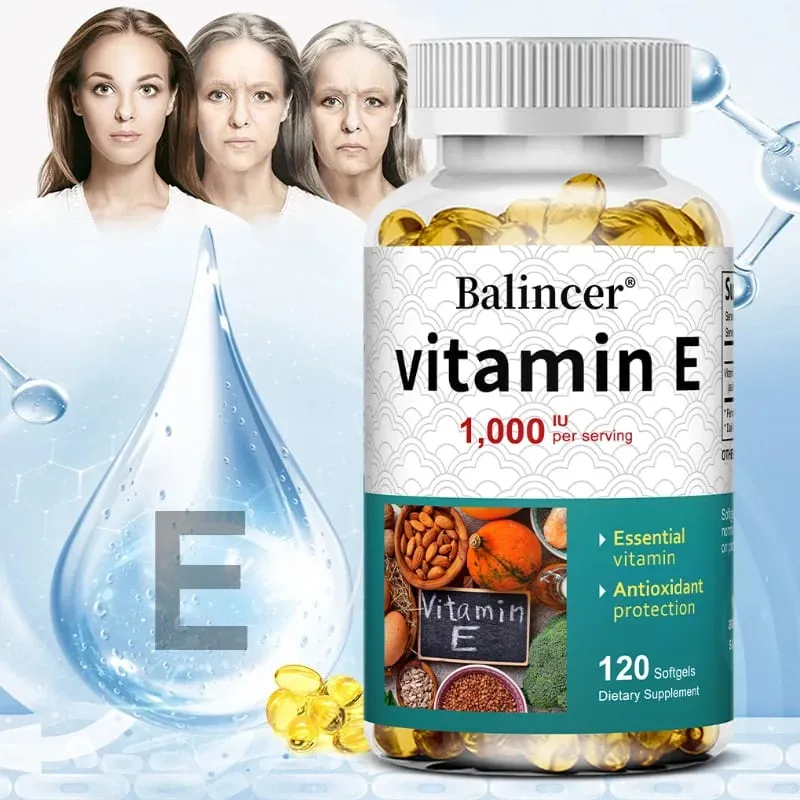 Natural Vitamin E Capsules Antioxidant Supplement Support Skin Hair Nail Heart Brain Cardiovascular & Immune System Wellness — image 2