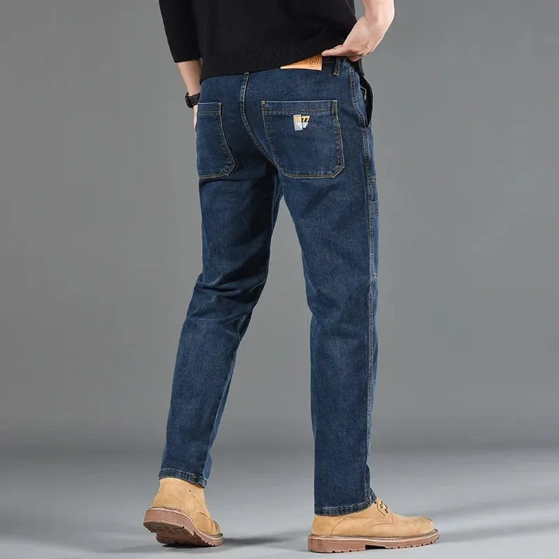 2026 New Style Jeans Men's Slim Fit Korean Style Comfortable Straight Leg Elastic Gray Mid Waist Pants Men's Casual Denim Pants — image 2