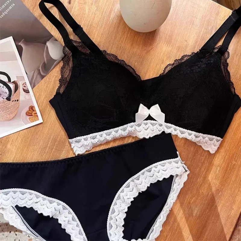 French Style Wireless Shaping Lingerie Set Push Up Lift Anti Sagging Lace Bra Elegant Comfort Soft Support Women Underwear Set — image 2