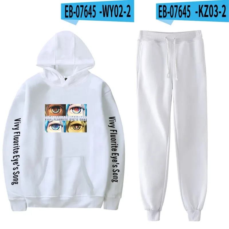 Harajuku Comfortable Vivy Fluorite Eye's Song Print Sweatshirt Sweatpants Hoodies+ Trousers Suit Boys/Girls 2 Piece Set Clothes