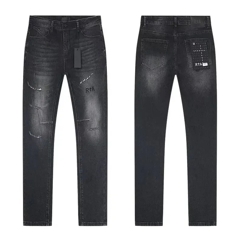 2026 RTA Men's Slim Fit Jeans Collection Distressed Ripped Paint Splatter Studded Patch Vintage Washed Streetwear Fashion Pants
