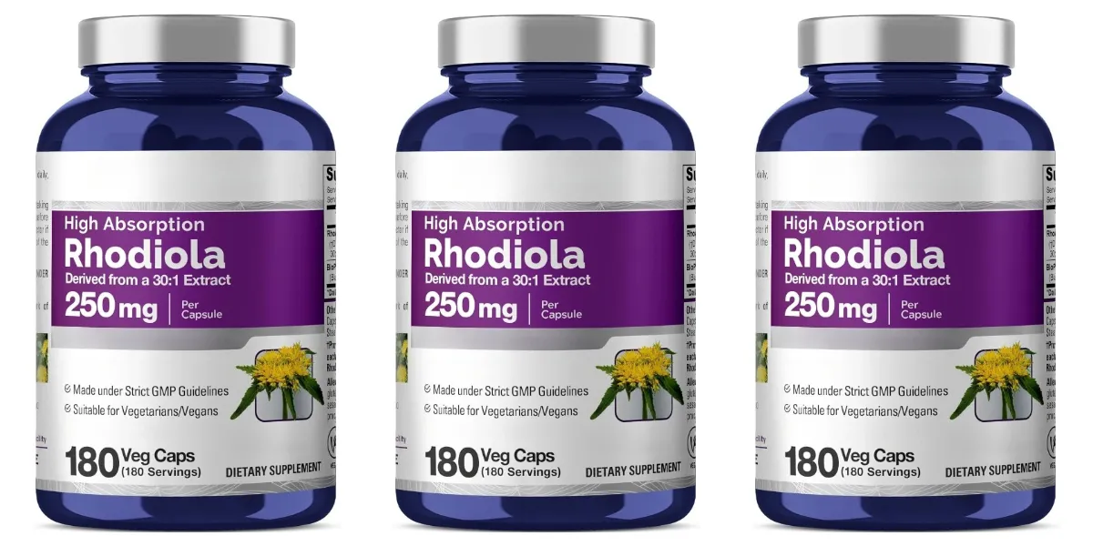 Rhodiola Rosea Supplement 180 Capsules 250mg Plant Extract per Serving Stress Reduction Energy Boost Cognitive Function Support