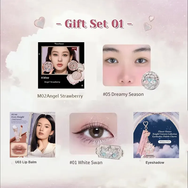 Flower Knows Make-up-Set, komplettes professionelles Make-up-Geschenkset, Meerjungfrauen-Engel-Highlight-Schwan-Lippenstift, 5-teiliges Set