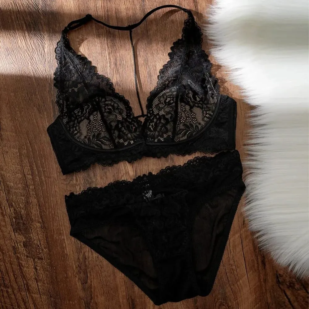 French Lace Halter Neck Bralette Women Wire Free Thin Cup Push Up Anti Sagging Small Bust Sexy Pure Desire Daily Lingerie 32-38 — image 4