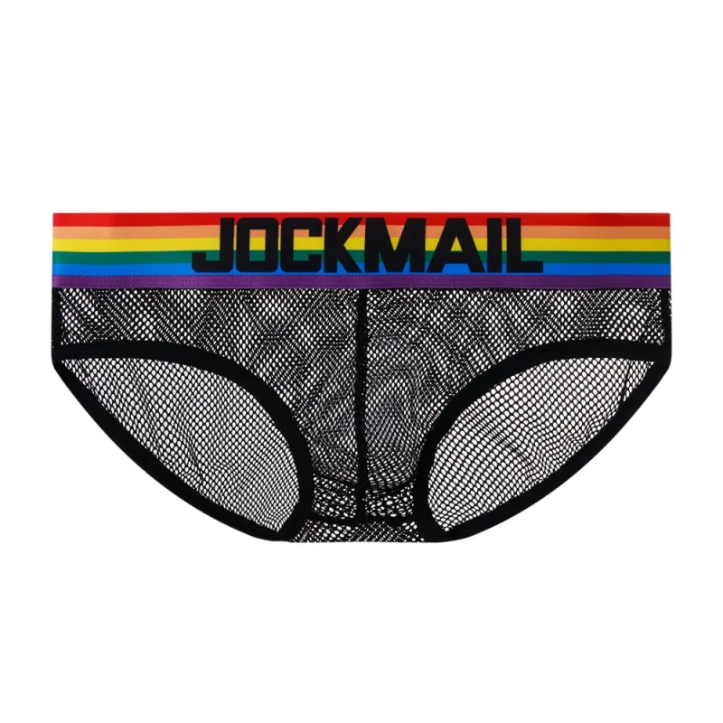 Jockmail 섹시한 남성 속옷 브리프 코튼 로우 라이즈 언더 팬츠 네트 원사 레이스, 통기성 여름 반바지 calzoncillos hombre slip