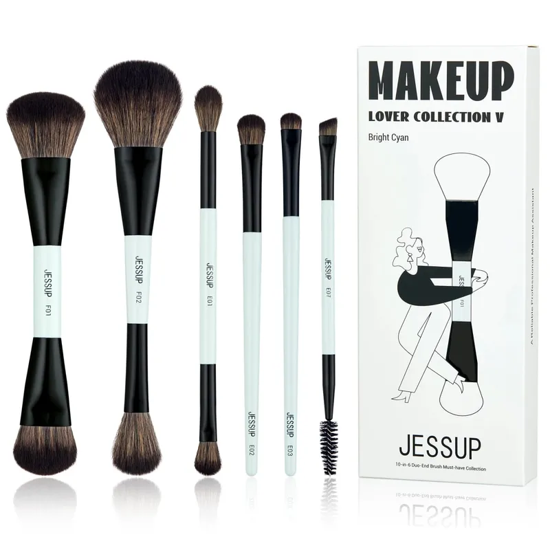 Jessup 2PCS Double Sided Makeup Brush Set Professional Foundation Contour Blush Eyebrow Shadow Blending Brushes Kit T502