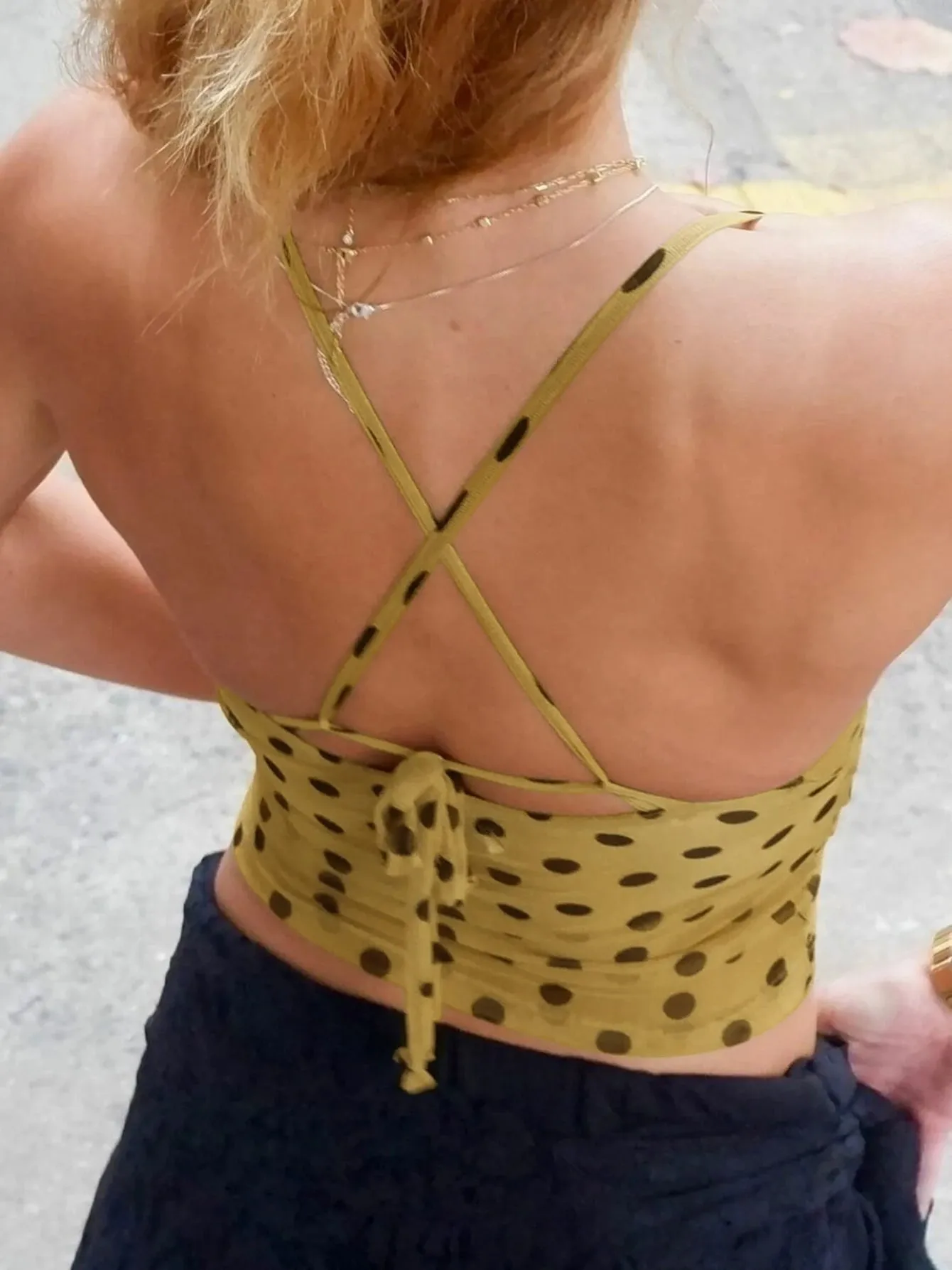 Hugcitar Spot Print V Neck Slips Backless Lace Up Sexy See Through Slim Crop Tank Top Women Fashion Outfit Vacation Party Club — image 3