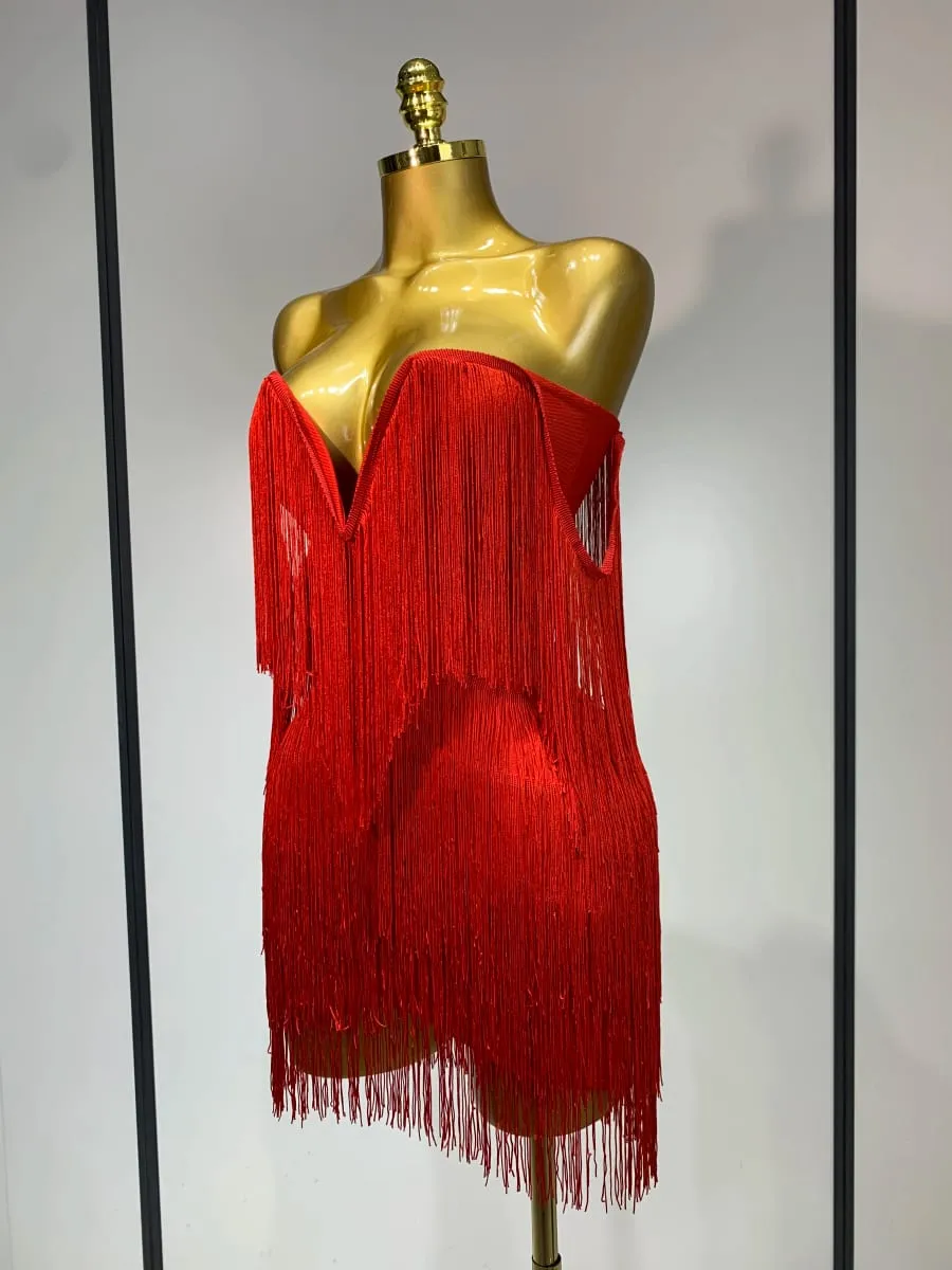 Wanita Seksi Strapless Rumbai Off Bahu Pembalut Pakaian Kelab Mewah Pesta Malam Selebriti Mini Bodycon Gaun Ulang Tahun Vestido — image 2