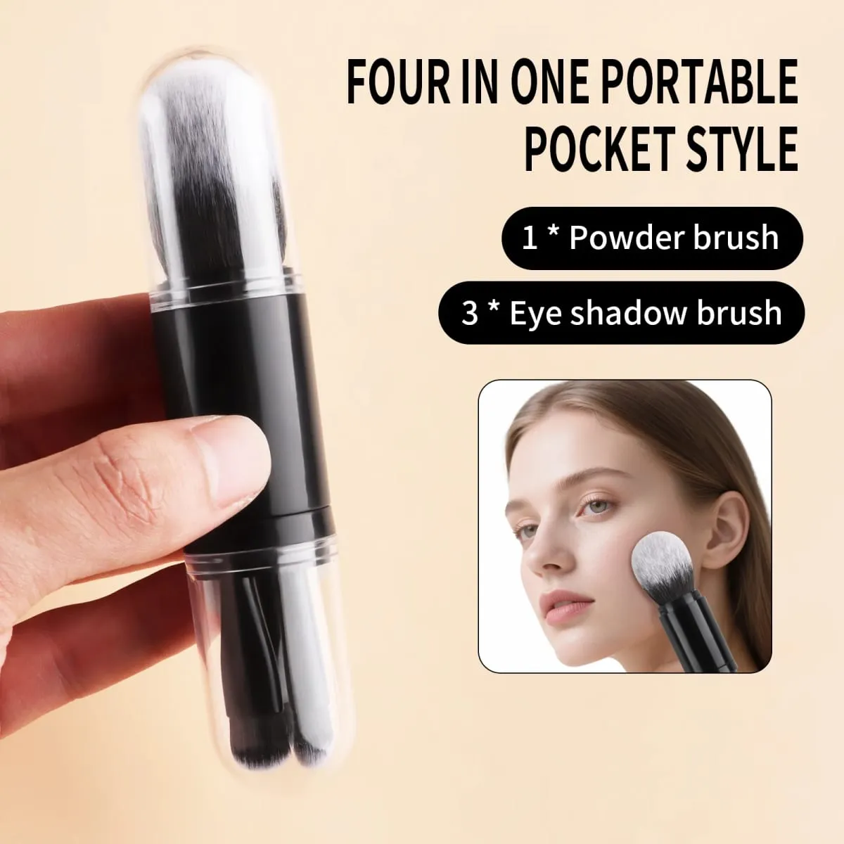 Detachable 4 In 1 Makeup Brush Set Round Powder Flat Eyeshadow Brushes Travel Portable Facial Eye Cosmetic Tools