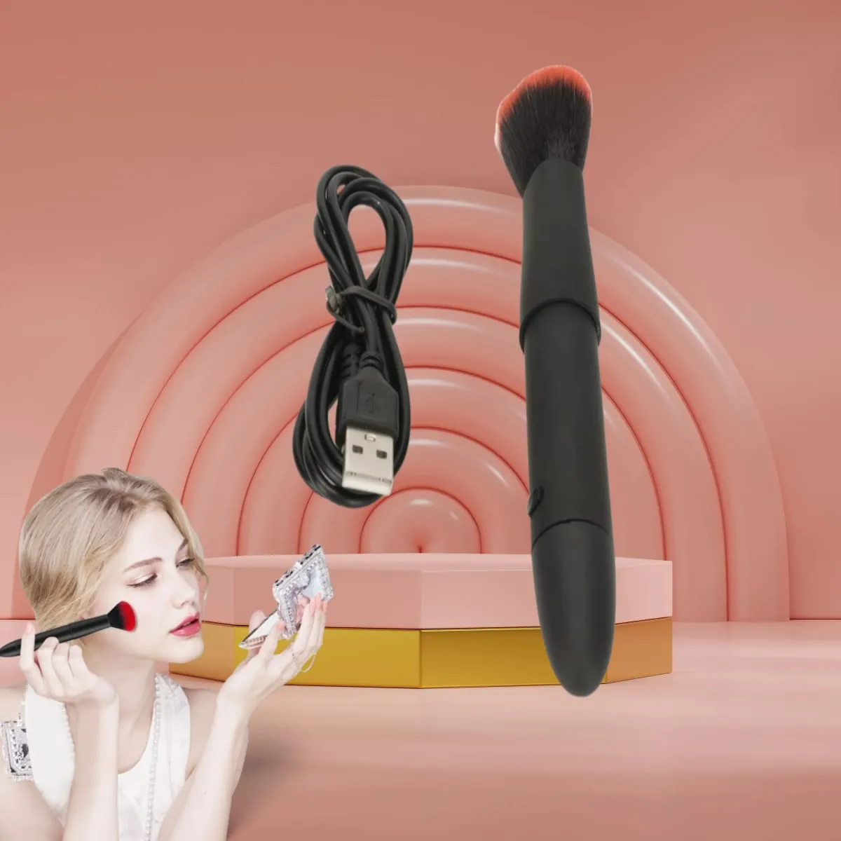 Pennello elettrico per cipria in polvere 10 marce Vibrazione Pennello per trucco rapido Blush Strumenti per pennelli per trucco multifunzionali ricaricabili
