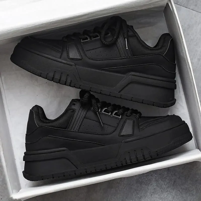 Men's Spring Autumn Unique Design Versatile Casual Pure Black Sneakers Teen Sports Thick Bottom Heightening Trendy Loers — image 3