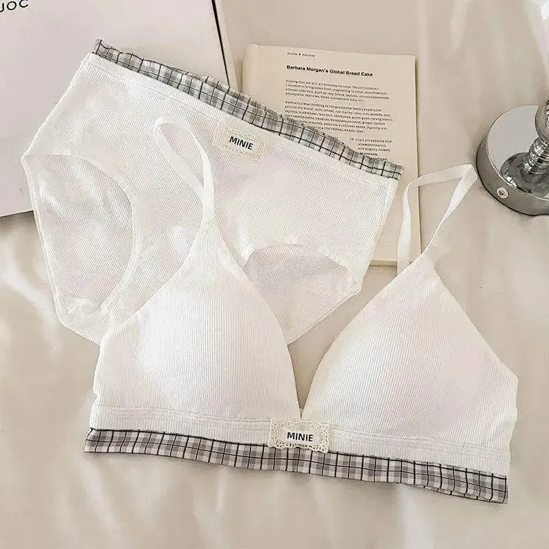 Summer New Sweet Modal Cotton Bra Set Wirefree Lift & Support Small Bust Gathering Anti-Sagging Large Cups Sexy Slimming Look