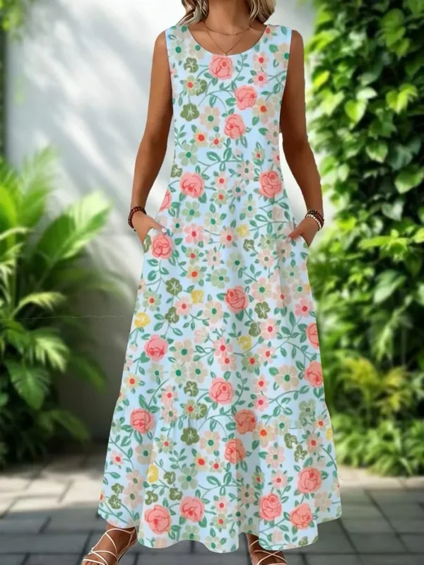 2026 New Women's Dress Fashion Floral Print New Sleeveless Design Dresses Summer Outdoor Beach Vacation Ankle Long Women's Dress — image 17