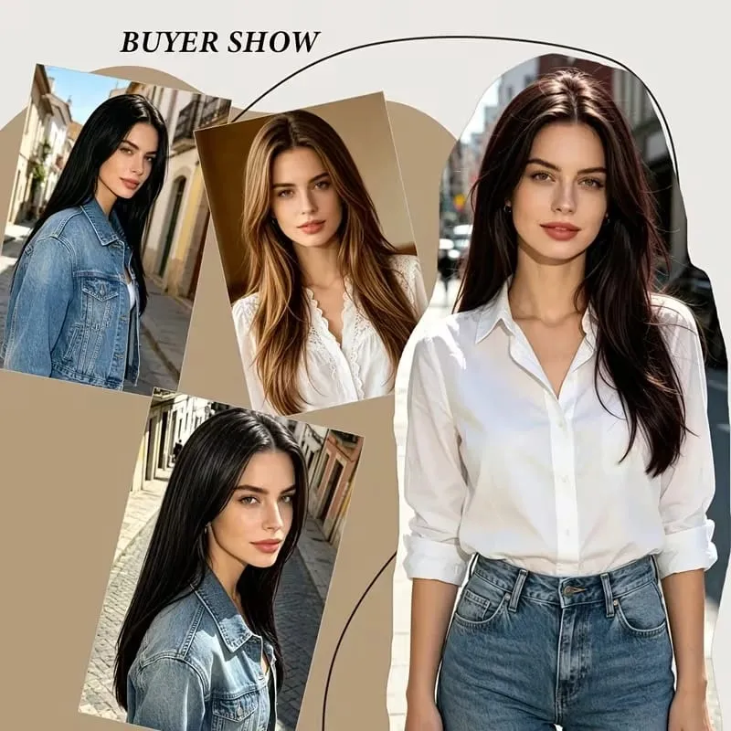 24Inch Synthetic 4-Clip V-Shaped Long Straight Hair Extension One Piece Heat-Resistant Fiber Hairpiece for Women Daily Use — image 7