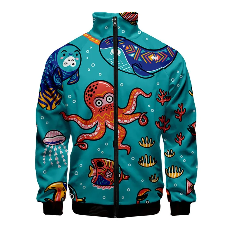 Popular Marine animals dolphin 3D Print Zipper Raglan Jacket Windbreaker Boys/Girls Comfortable Stand Collar Jackets Coats