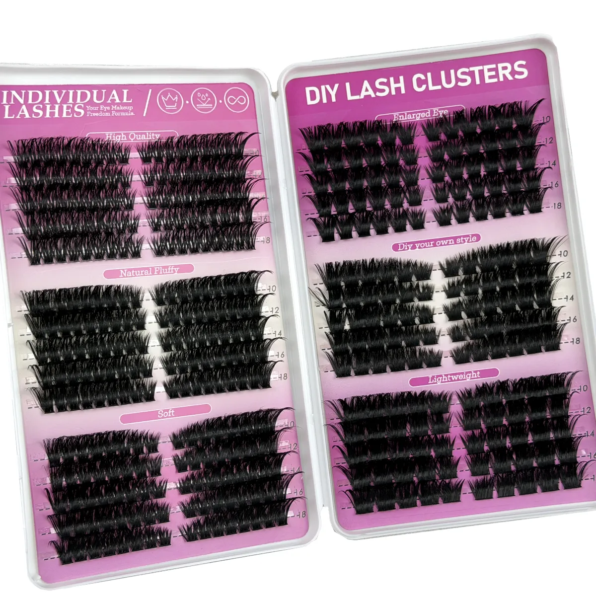 Fluffy Cluster Lashes 3 I 1 Lash Clusters Extension Cat Eye Lashes&Bundvipper Blandet Bakke Individuelle øjenvipper