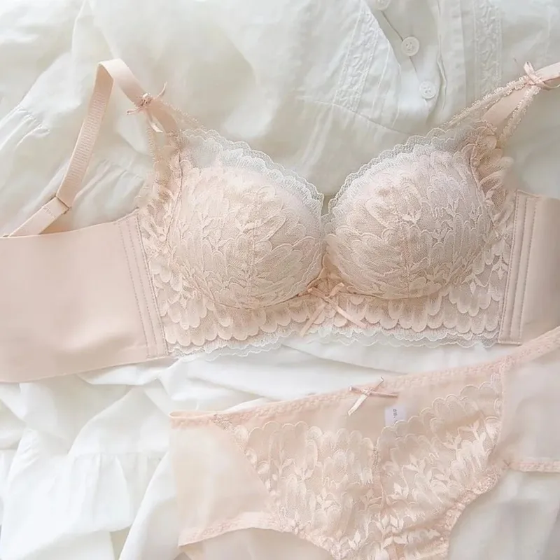 Sexy Thin Lace Lingerie Set with Small Chest Gathered and Anti Sagging Upper Support And a Collection of Accessory Bras
