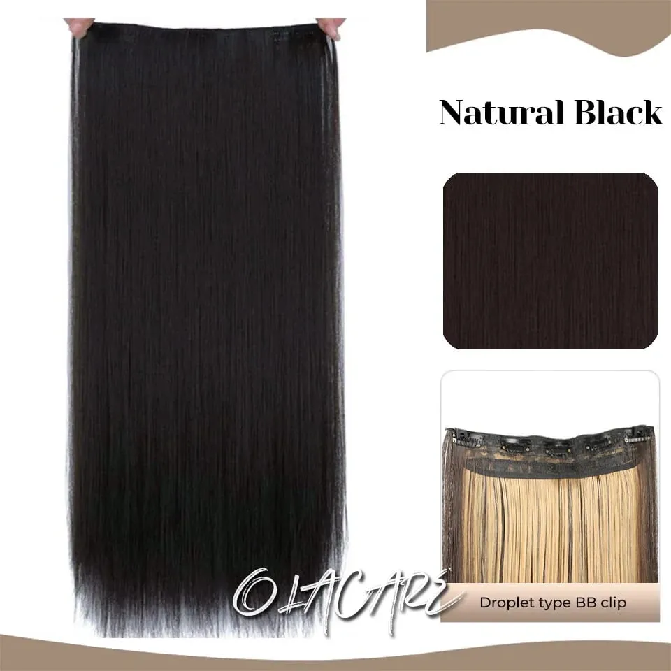 Synthetic Wig 5 Clip One Piece Invisible Hair Extensions Long Straight 24Inch Heat Resistant Hairpiece for Women — image 8
