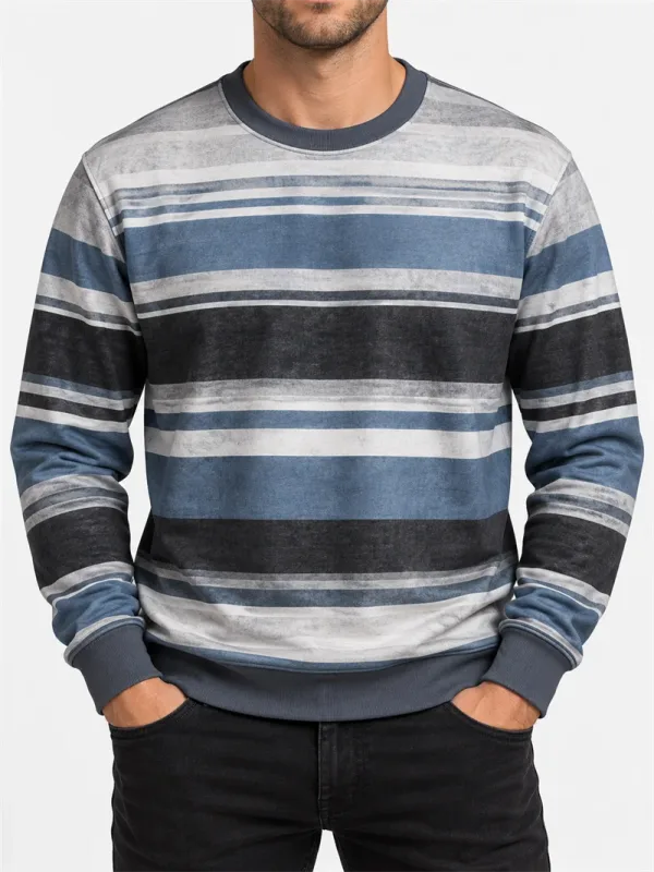 Pánská Vintage mikina s pruhovaným výstřihem Ležérní Pulovr s dlouhým rukávem Color Block Podzim Streetwear Každodenní móda Klasický top