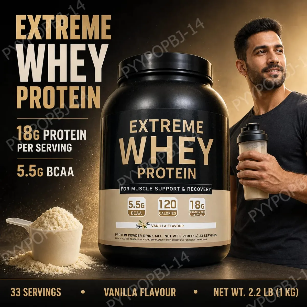 Whey Protein Powder 18g Protein 5.5g BCAA Vanilla Flavor for Muscle Support Recovery and Daily Sports Nutrition 33 Servings 1kg — image 2