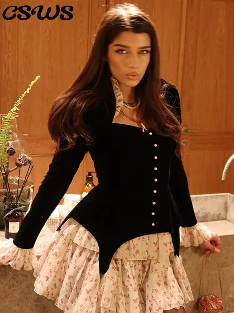 Sexy Print Patchwork Party Dress Women Slim Full Sleeve V-neck Button A-line Ruffle Dresses 2026 Spring Summer Robe Lady — image 1