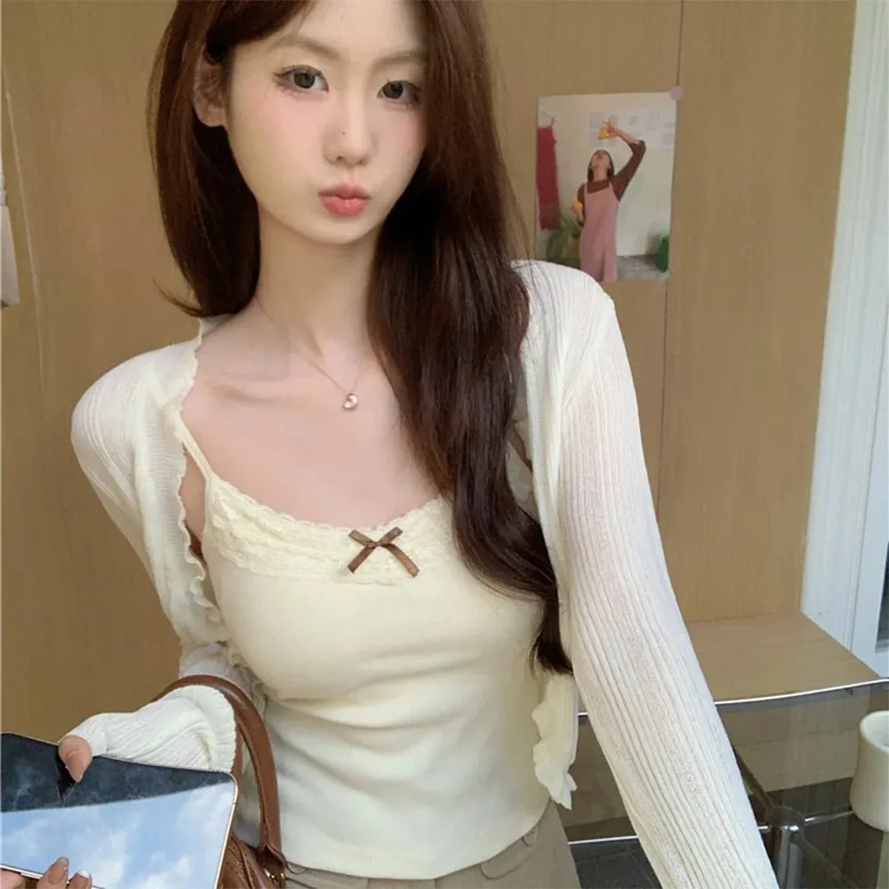 ฤดูร้อนผู้หญิงเสื้อกั๊กแขนกุดลูกไม้ปิดไหล่เซ็กซี่ Slim Top กับ Pad หน้าอกแฟชั่น Tank Top Y2K หญิงเบาะ camisole
