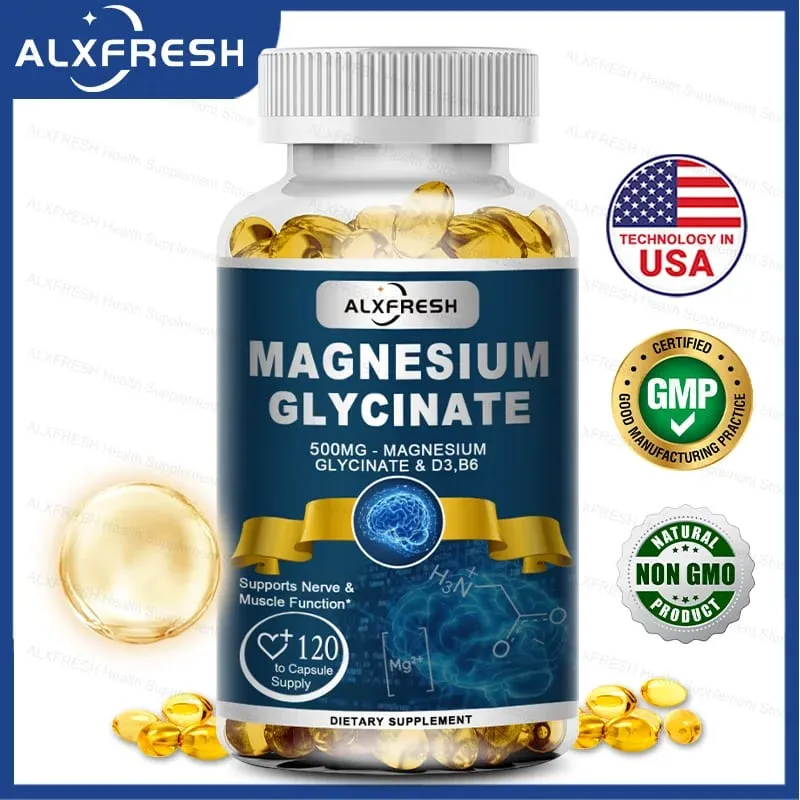Original Magnesium Glycinate 500mg Supplement – High Absorption for Sleep Muscle & Restful Support - D3 B6 Zinc