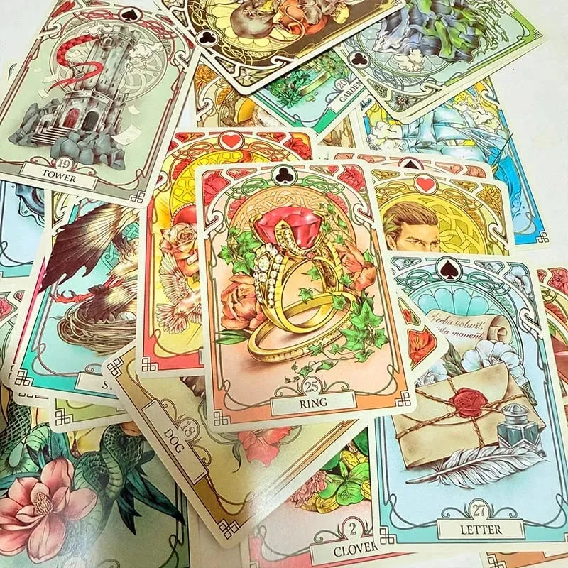 Ρομαντικά Lenormand Oracle Cards 37 Deck Art Nouveau English Vision Επιτραπέζια παιχνίδια για Party Family Women Deck — image 5
