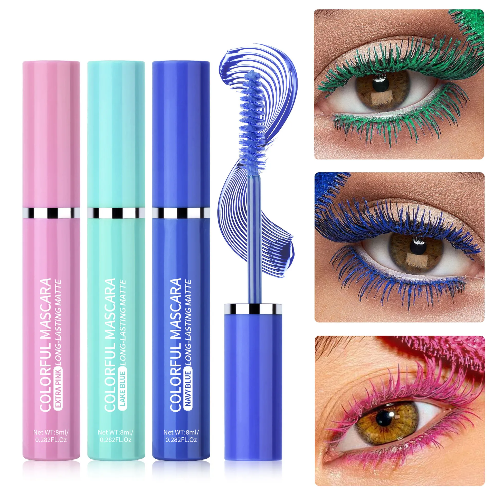 Ciglia mascara colorate Blu Rosa Verde Mascara impermeabile colorato Affascinante mascara arricciacapelli a lunga durata Trucco natalizio per occhi