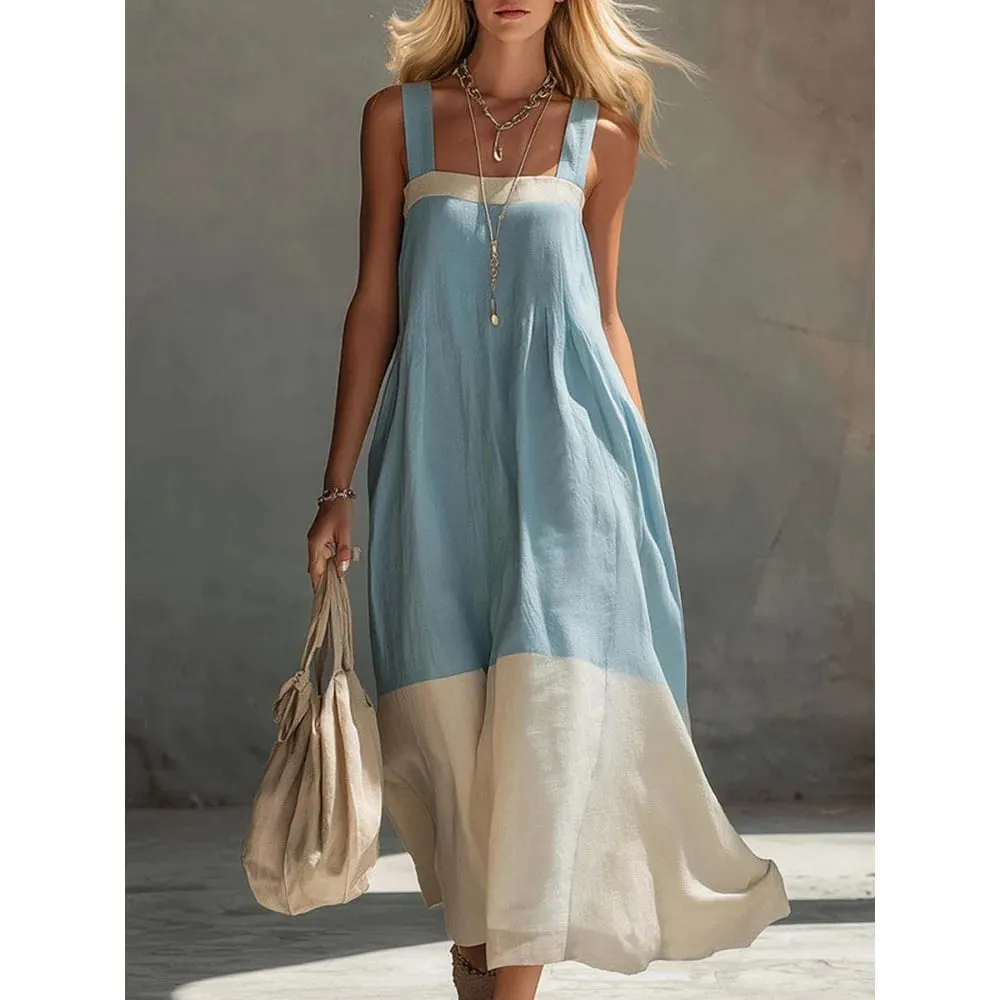 Women Color Block Sleeveless Maxi Dress Spaghetti Strap Loose Flowy Tiered Casual Sundress for Beach Vacation and Resort Wear — image 6