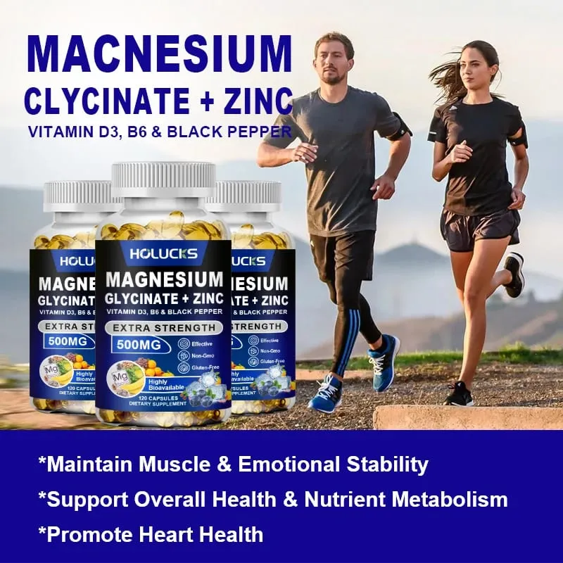 Magnesium Glycinate & Zinc Supplement for Muscle Joint Bone Enzyme & Heart Health Support Immune Relaxation Mood