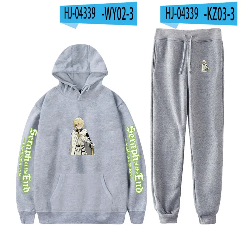 Harajuku Comfortable Seraph of the End Print Sweatshirt Sweatpants Suit Hoodies+ Trousers Suit Boys/Girls 2 Piece Set Clothes