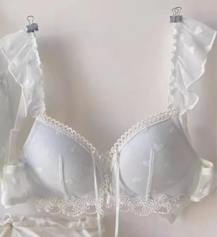 Japanese Kawaii Heart Print Lingerie Sweet Wireless Bralette Set for Small Breasts Comfortable Anti-Sagging Everyday Bra Set — image 9