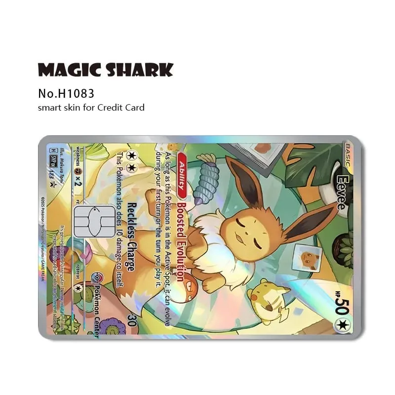 Tubarão mágico mew charizard ex eevee gengar pikachu tcg cartão holográfico laser filme de pele adesivo para cartão de crédito bancário