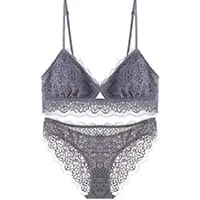 triangle full lace wire free pullover cotton Brassiere with pad and panties small underwear sets hollow out comfortable