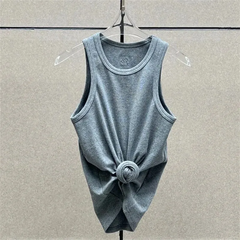 Women's vest New elastic knitted slim fit sleeveless top for summer 2026 Cotton blend round neck pullover women's corset T-shirt — image 2