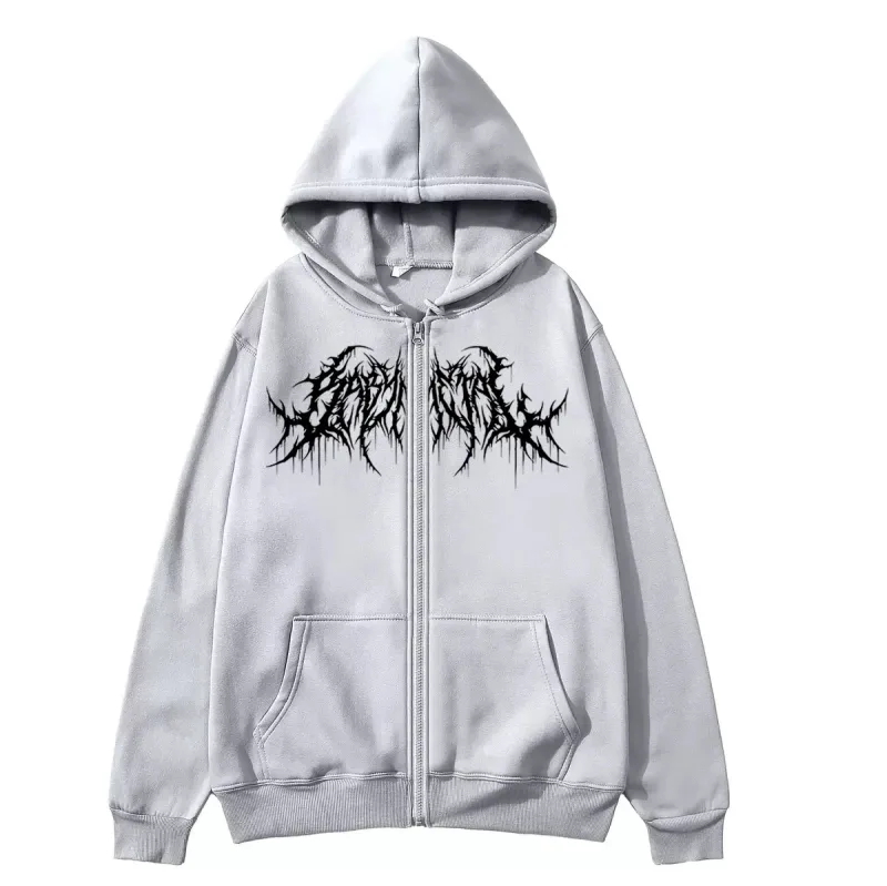 Y2K Zipper Hoodie Men's Trendy Printed Hip Hop Style Gothic 2026 Autumn/Winter Warm Long Sleeve Sweatshirt — image 3