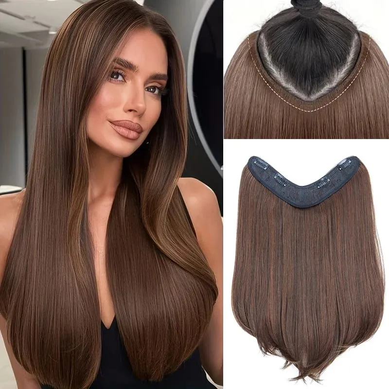 18Inch Synthetic Elegant V-Shape Internal Buckle Clip-In Hair Extensions Invisible Soft Hairpiece for Women Daily Use — image 9