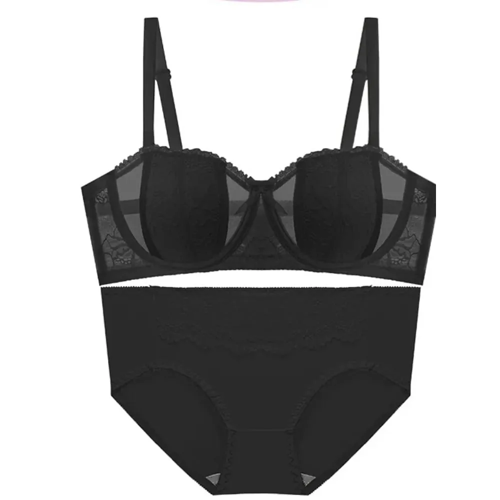 Big Bust Minimizer Bra Set 32‑38 AB Thin Lace Soft Underwire Anti‑Sagging Strapless Optional Sexy Ladies Brassiere Lingerie Kit — image 6