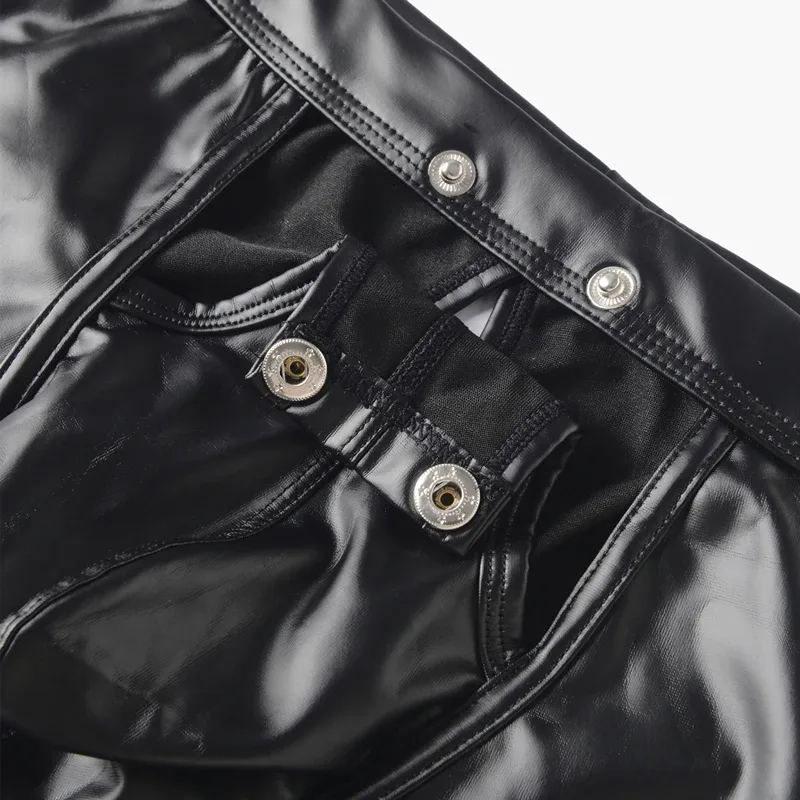 Men's Panties Male Openable Button Underpants Man Sexy Faux Leather Boxers Underwear Hombre Boxershorts Mens Back Hole Boxers — image 2