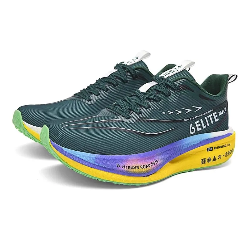 Men's Carbon Plate Sports Shoes Anti-slip Cushioned Elastic Running Sneakers for Couple Teenager Training Lightweight Breathable