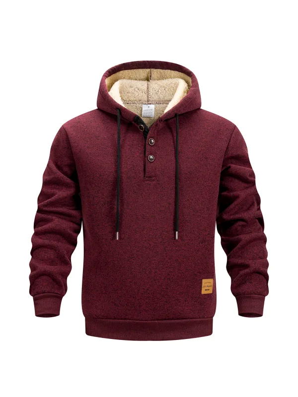 Men's Half Button Hoodie Thicken Winter Hooded Sweatshirts Retro Warm Fleece Knit Sweater Outdoor Running Sports Casual Pullover — image 5