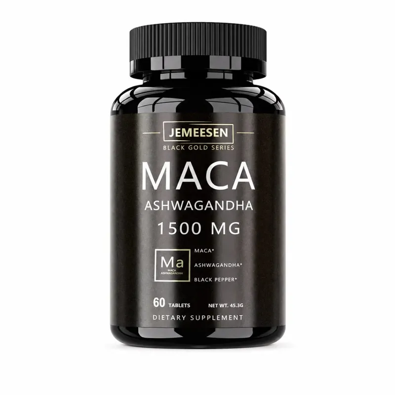 Capsules de poudre de racine de Maca biologique, 1500 mg, contenant de l'extrait de racine de Maca, suppléments de poivre noir Ashwagandha pour hommes