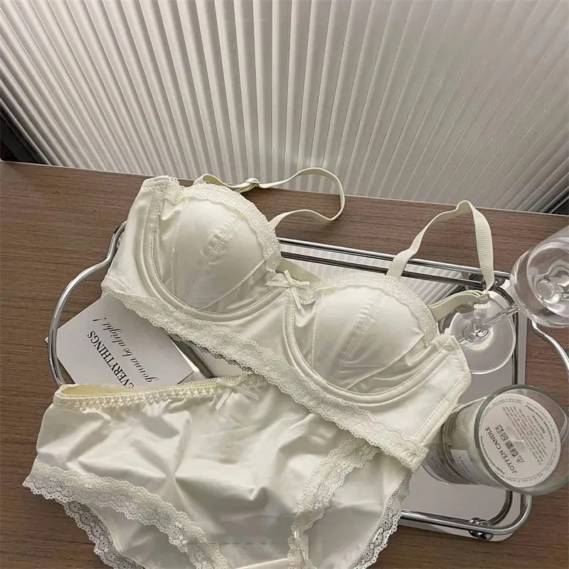 Hot Item French Inspired Minimizer Bra Women Satin Lace Thin Cup Soft Underwire Uplifting Centering Anti-Sagging Solid Comfort