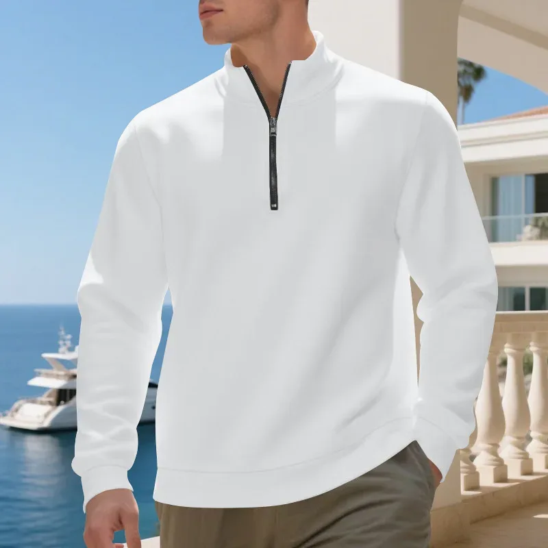 Autumn Winter Men's Fleece Quarter Zip Pullover Man Long Sleeved Loose Stand-up Collar Sweater Casual Comfy Mock Neck Sweatshirt — image 8
