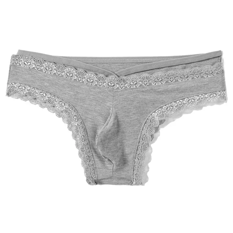 Hommes dentelle Rrim Sissy Gay slips sans couture sous-vêtements taille moyenne poche bombée Lingerie solide hommes dentelle bord Lingerie