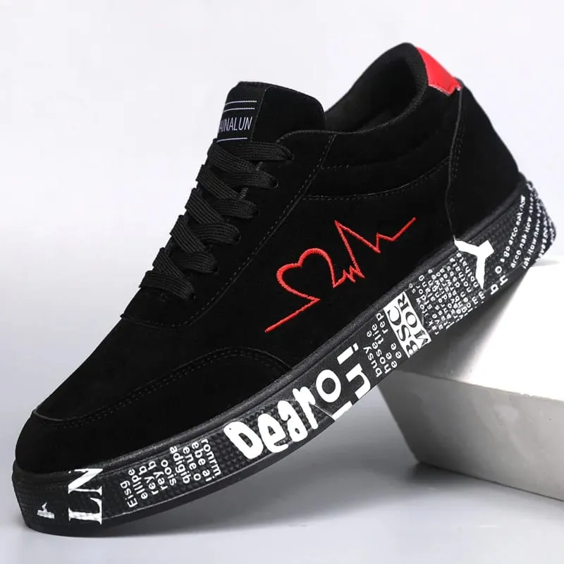Breathable Mid-Top Sneakers Heart & Music Graphic Design Casual Streetwear Shoes for Couples Valentine's Day & Birthday Gift