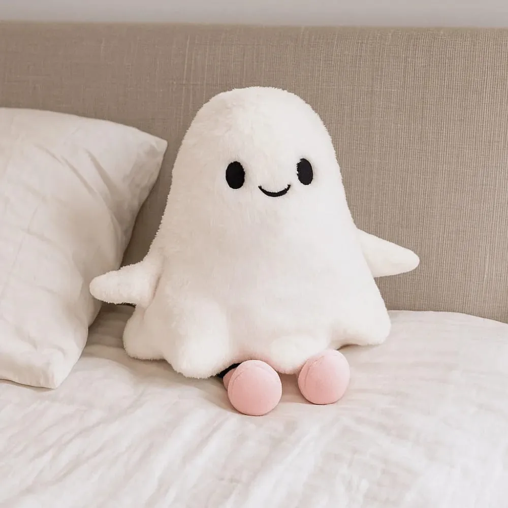 Simulation Little Ghost Plush Doll Fluffy Handmade Cartoon Ghost Doll Toy Comfortable Soft Holloween Ghost Pillow
